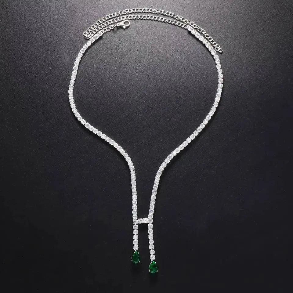 Luxury Vintage Zircon Green Choker Gold and Silver Necklace Tassel Collar Necklace JettsJewelers