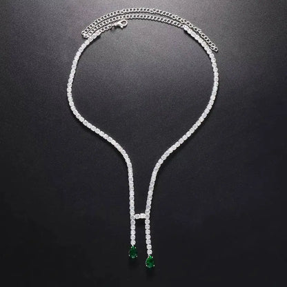 Luxury Vintage Zircon Green Choker Gold and Silver Necklace Tassel Collar Necklace JettsJewelers