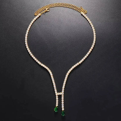 Luxury Vintage Zircon Green Choker Gold and Silver Necklace Tassel Collar Necklace JettsJewelers