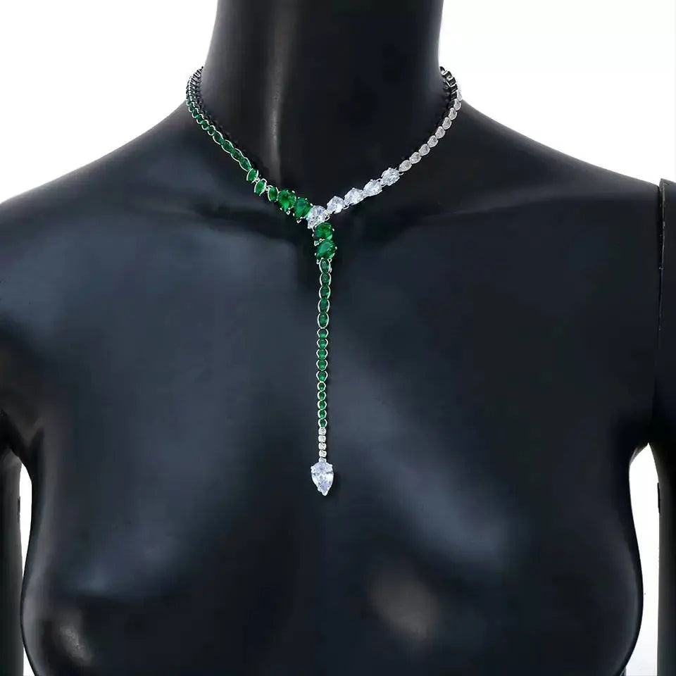 Luxury Zircon Green Choker Gold and Silver Necklace Y Crystal Collar Necklace JettsJewelers