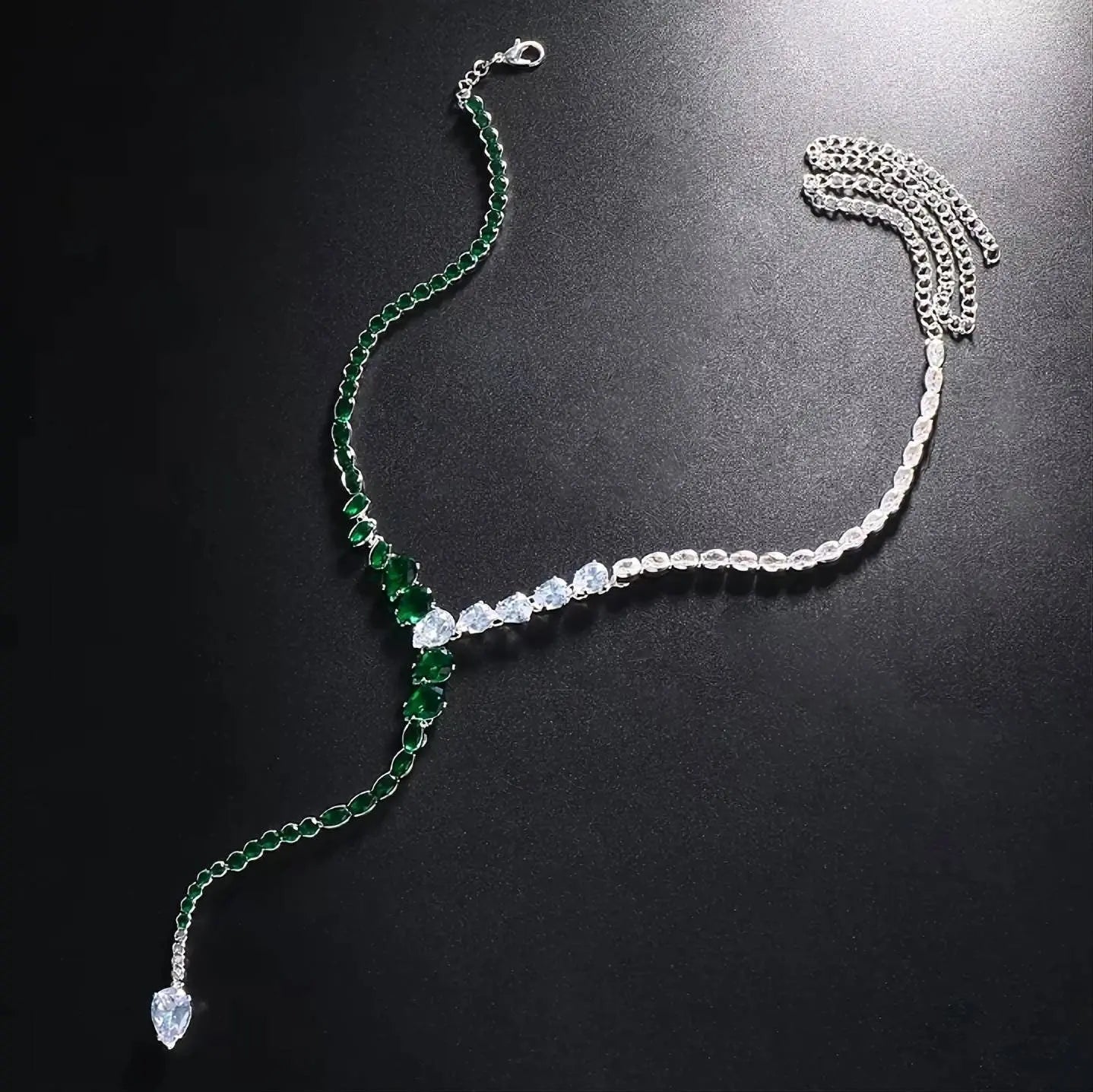 Luxury Zircon Green Choker Gold and Silver Necklace Y Crystal Collar Necklace JettsJewelers