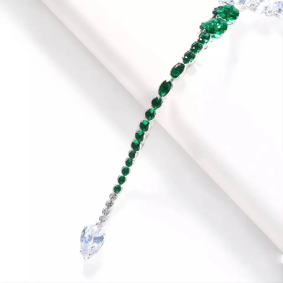 Luxury Zircon Green Choker Gold and Silver Necklace Y Crystal Collar Necklace JettsJewelers