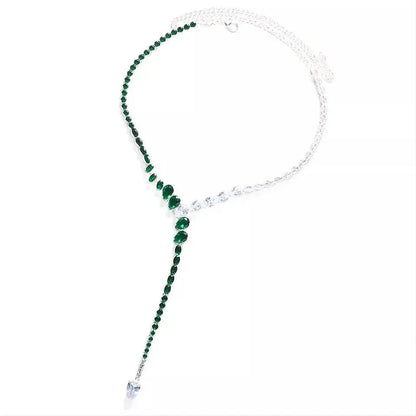 Luxury Zircon Green Choker Gold and Silver Necklace Y Crystal Collar Necklace JettsJewelers