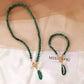 Malachite Beads Green Leaf Pearl Necklace for Women Fashion Personality Metal Buckle Choker Jewelry with Bracelet JettsJewelers