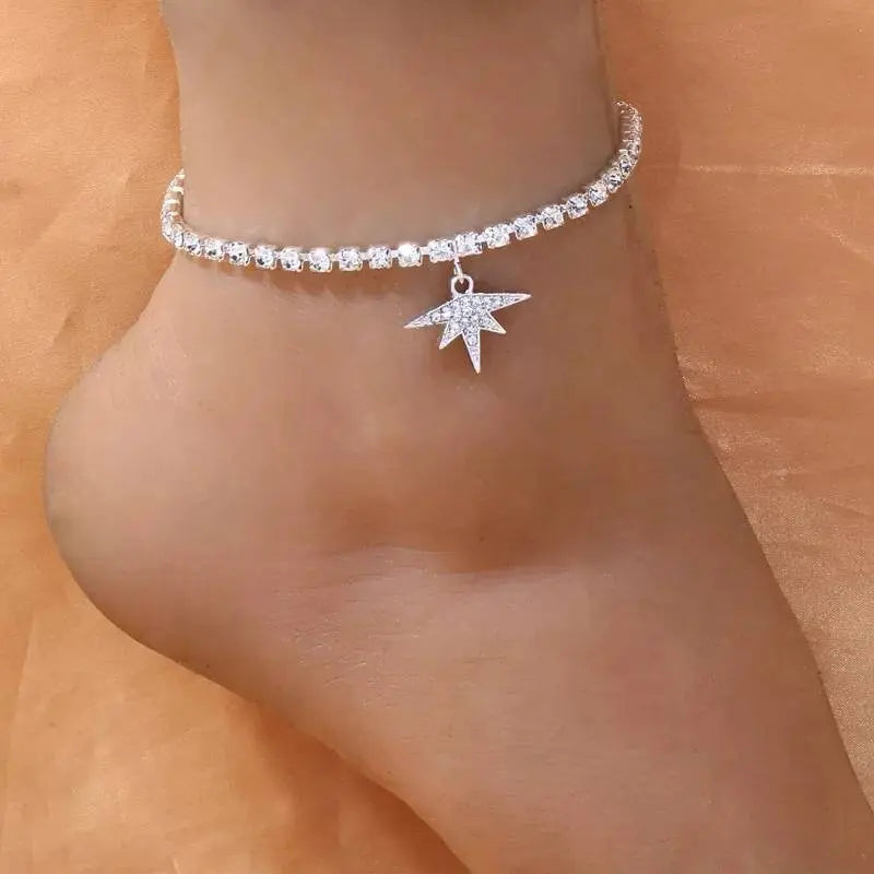 Maple Leaf Rhinestones Anklet Foot Jewelry for Women Beach Barefoot Chain Bracelet On the Leg Accessories Gift - JettsJewelers