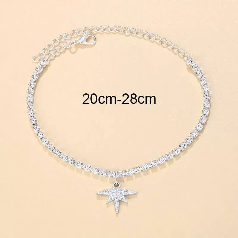 Maple Leaf Rhinestones Anklet Foot Jewelry for Women Beach Barefoot Chain Bracelet On the Leg Accessories Gift JettsJewelers