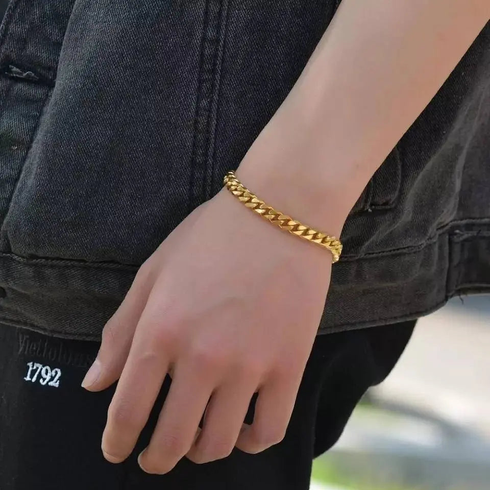 Men&#39;s Bracelets Stainless Steel Curb Cuban Link Chain Silver Color Black Gold Bracelet Men Women Jewelry JettsJewelers