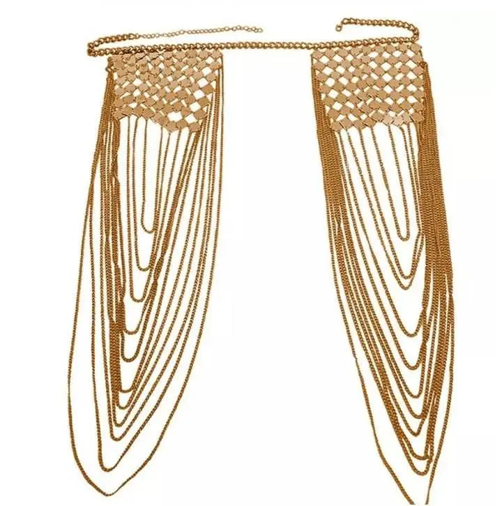 Metal Shoulder Body Harness Chain for Women Bohemian Tassels Shoulder Chain Necklace Jewelry for Party Wedding Summer Beach JettsJewelers