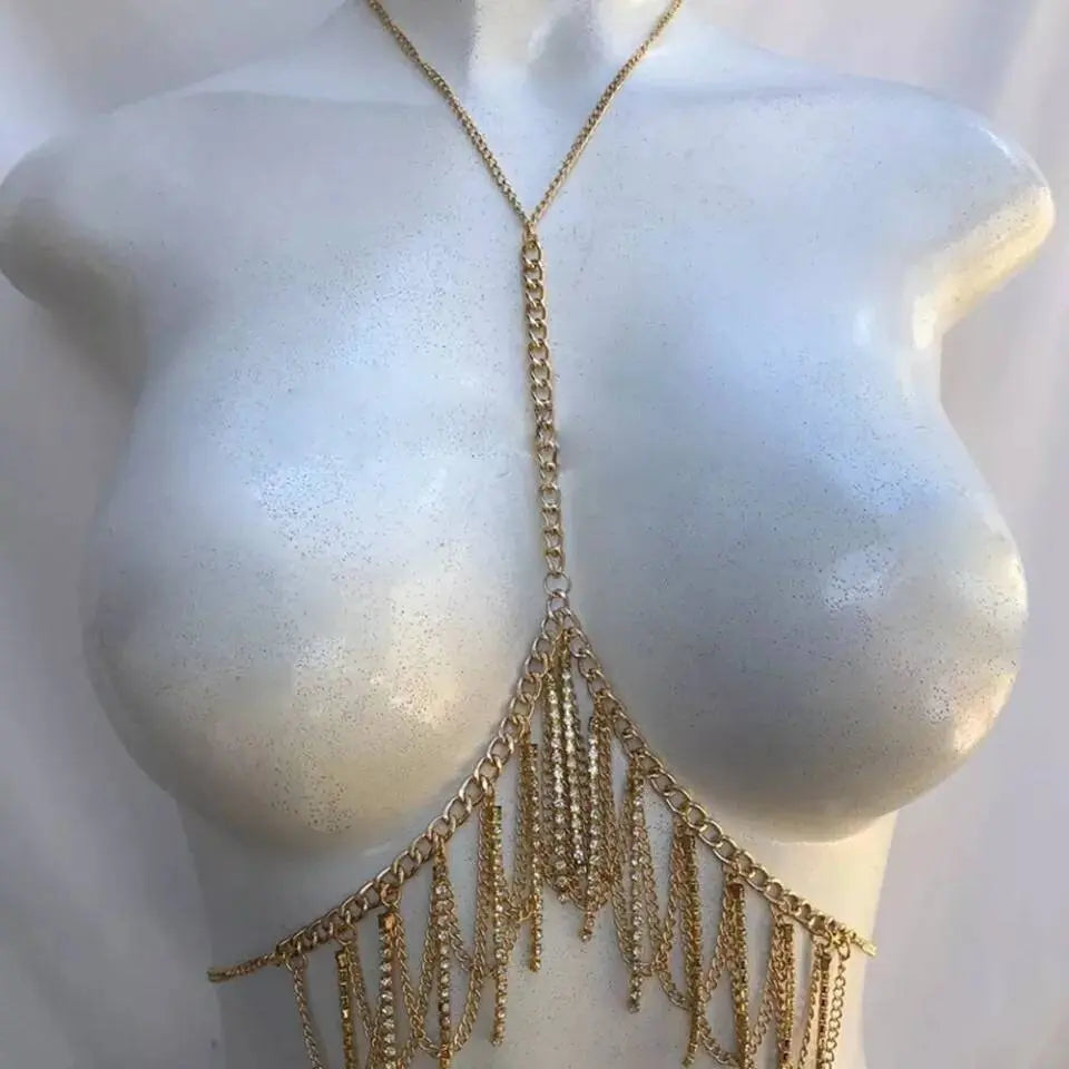 Metal Tassel Body Harness Chain for Women Bohemian Tassels Shoulder Chain Necklace Jewelry for Party Wedding Summer Beach JettsJewelers