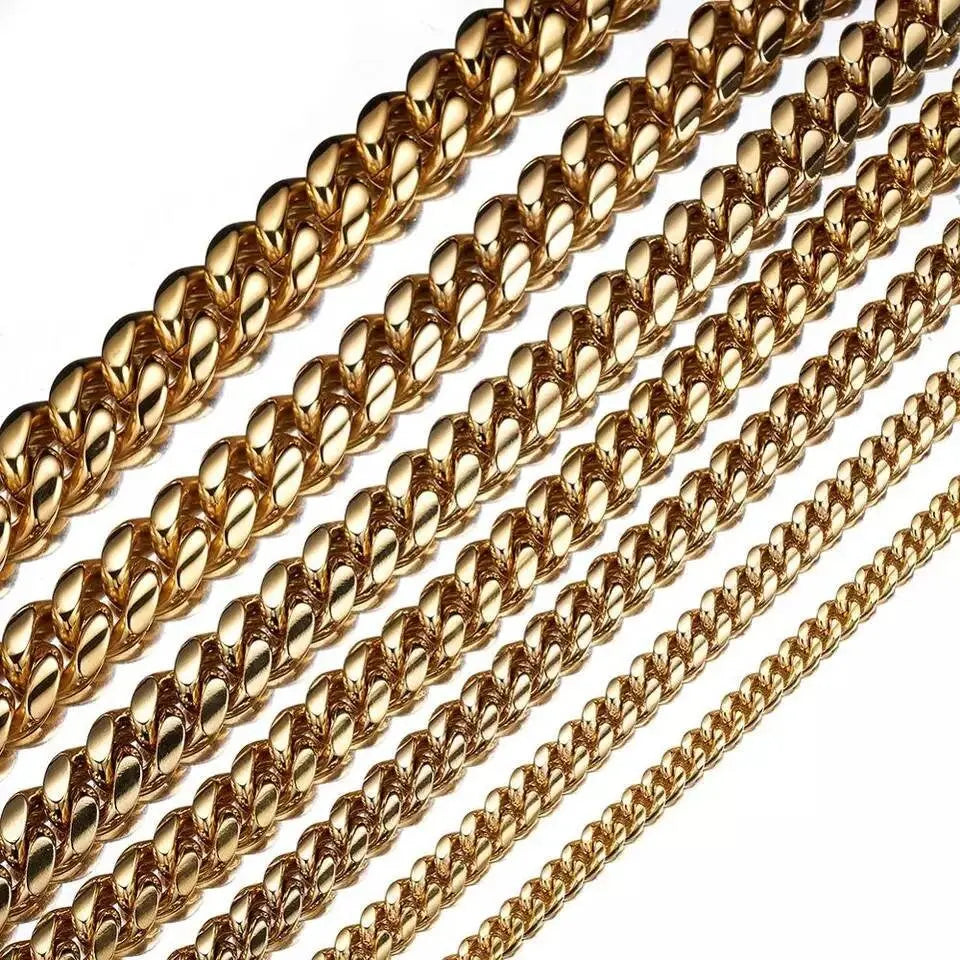 Miami Cuban Link Chain 14K REAL Gold Plated Hypoallergenic Hip Hop Jewelry Premium Stainless Steel Necklace For Men Women JettsJewelers