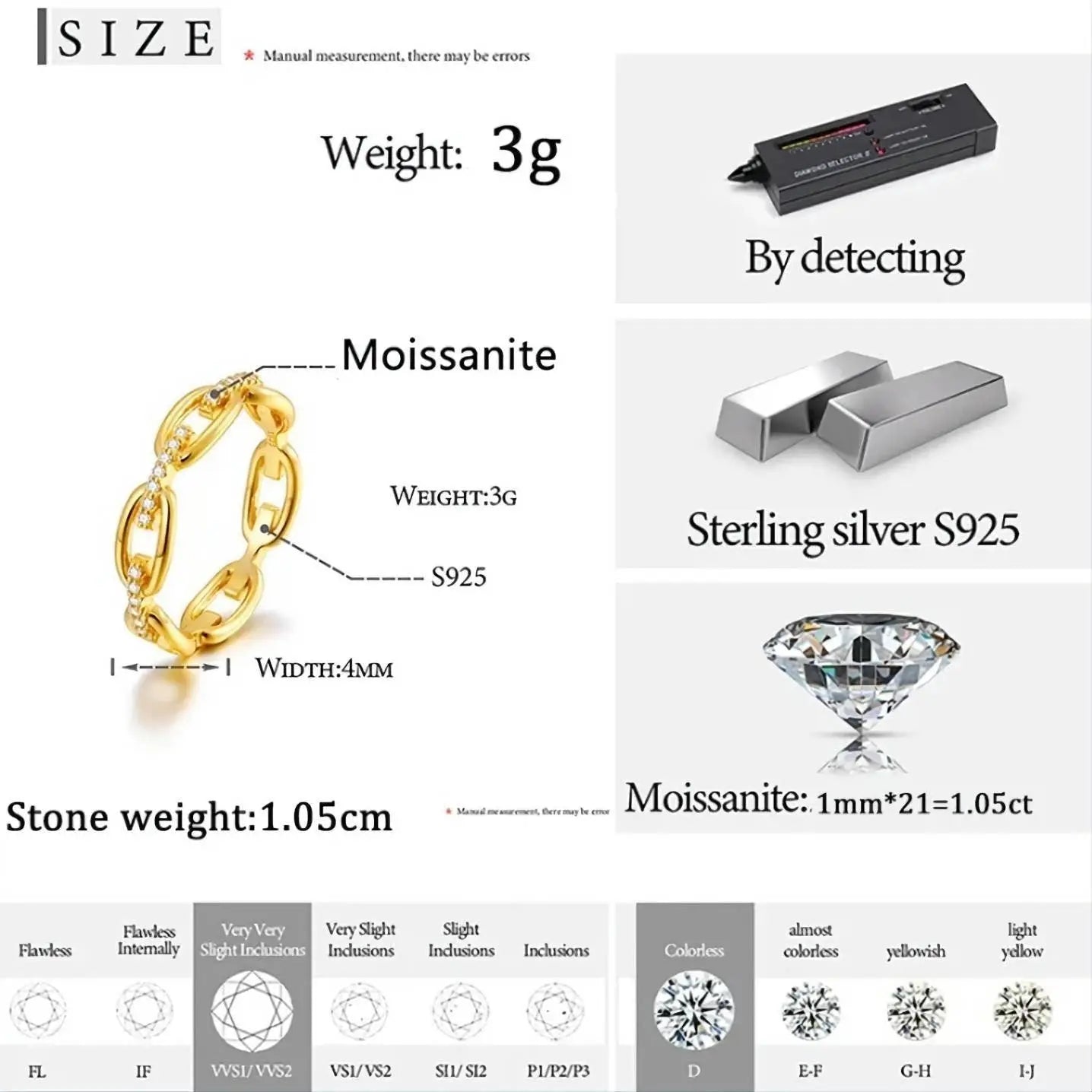 Moissanite Band  Chain Link Wedding Ring S925 Sterling Silver Moissanite Rings Twist Link Ring D Color VVS1 Lab Created Diamond Ring JettsJewelers