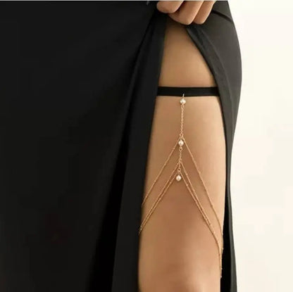 Multi Imitation Pearls Chain Leg Chain Gold and Silver for Women Thigh Chain For Girls Gold Pendant Boho Body Chain for Beach Summer Holiday JettsJewelers