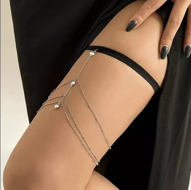 Multi Imitation Pearls Chain Leg Chain Gold and Silver for Women Thigh Chain For Girls Gold Pendant Boho Body Chain for Beach Summer Holiday JettsJewelers