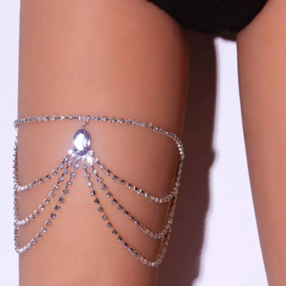 Multi-layered Gem Leg Chain Silver for Women Thigh Chain For Girls Pendant Boho Body Chain for Beach Summer Holiday JettsJewelers