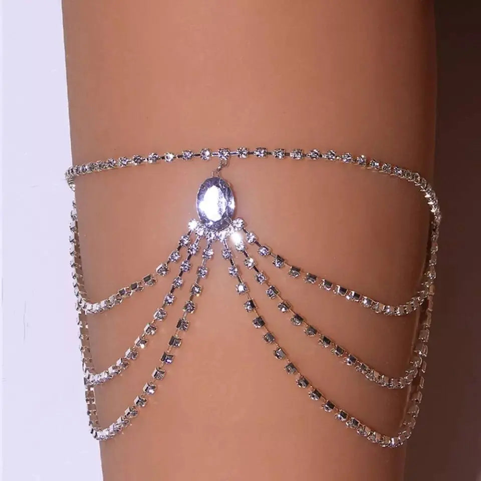 Multi-layered Gem Leg Chain Silver for Women Thigh Chain For Girls Pendant Boho Body Chain for Beach Summer Holiday JettsJewelers