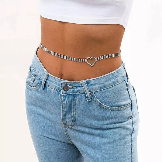 Multi-layered Heart Waist Chain Rhinestone Belly Chains Belt Summer Beach Costume Crystal Body Jewelry for Women and Girls Silver Gold JettsJewelers