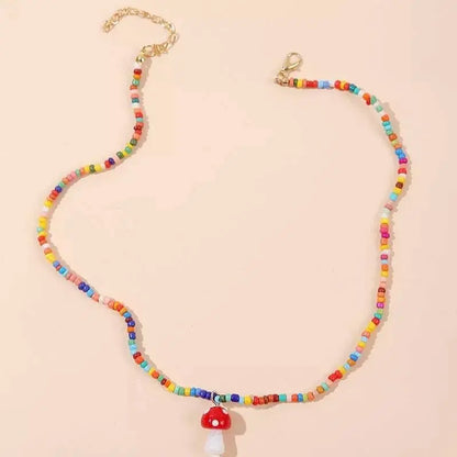 Mushroom Necklace Set for Women Men Girls, Bohemian Beach Mushroom Color Bead Mushroom Necklace Jewelry - JettsJewelers
