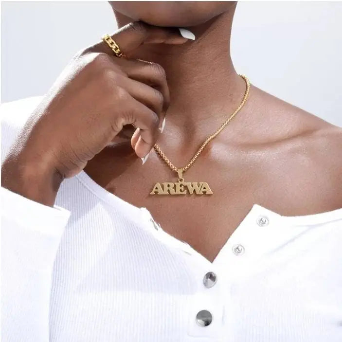 Name Necklace Personalized, 18K Gold Plated Custom Name Necklace Nameplate Pendant Jewelry Gift for Women, Girls - JettsJewelers
