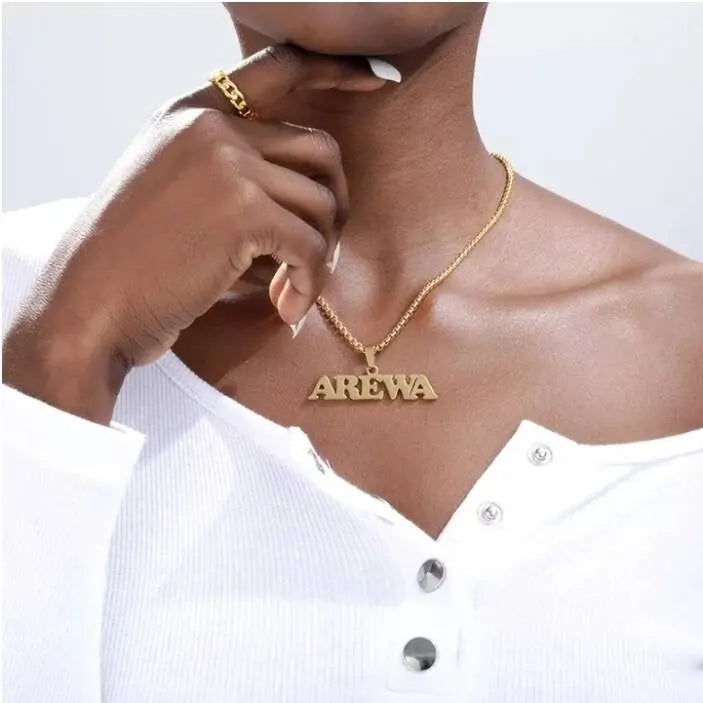 Name Necklace Personalized, 18K Gold Plated Custom Name Necklace Nameplate Pendant Jewelry Gift for Women, Girls JettsJewelers