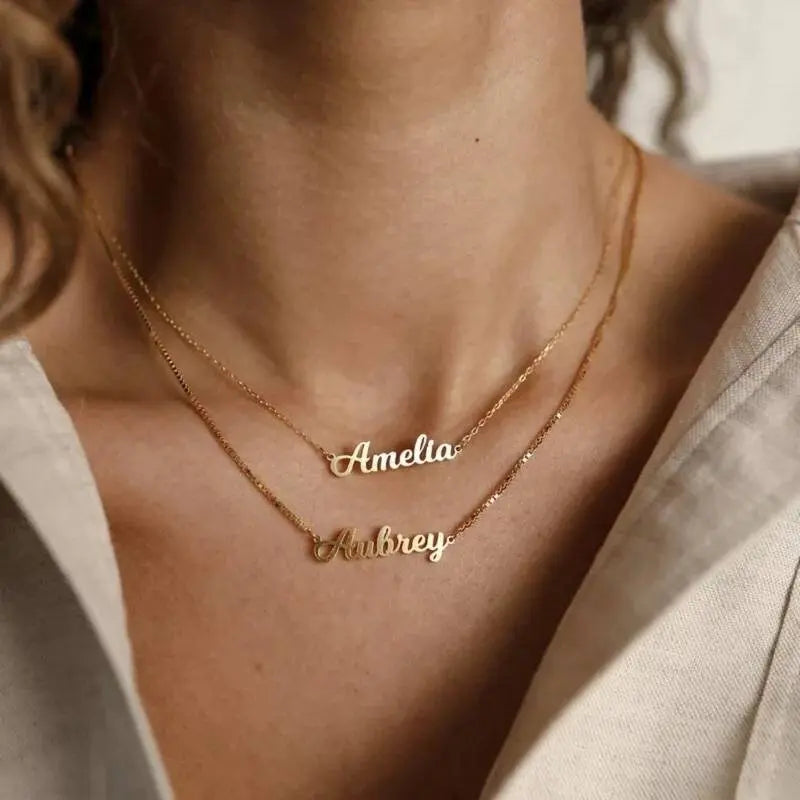 Name Necklace Personalized, 18K Gold Plated Custom Nameplate Pendant Jewelry Gift for Women, Girls - JettsJewelers