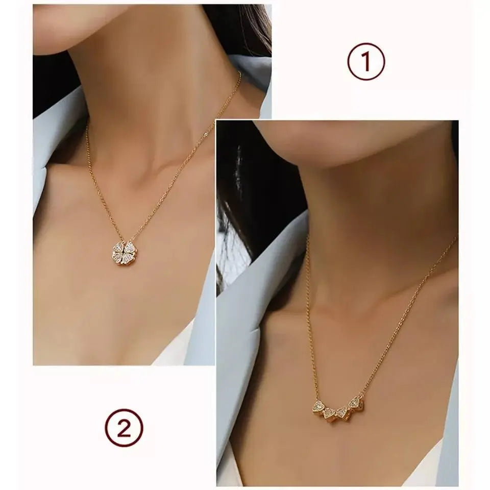 Necklaces for Girls, Heart Magnetic Necklace for Women, Cute Four Leaf Clover Necklace Dainty 18k Gold Necklace for Teen Girls Christmas JettsJewelers