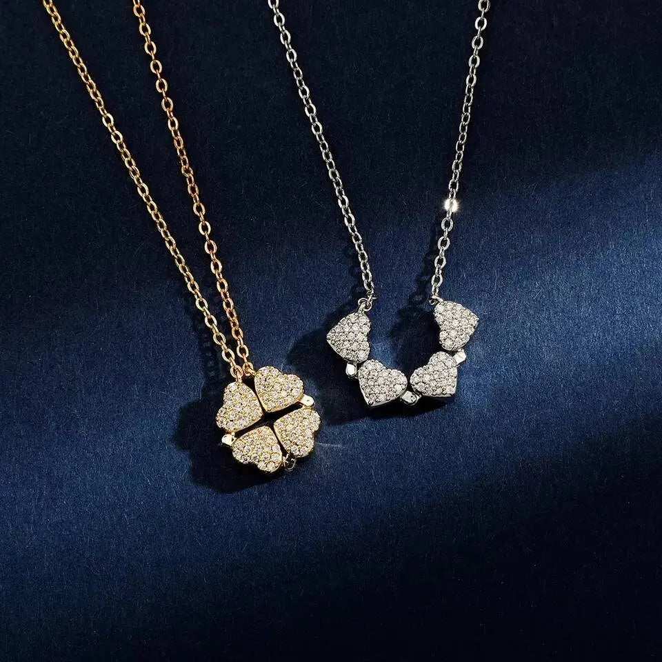 Necklaces for Girls, Heart Magnetic Necklace for Women, Cute Four Leaf Clover Necklace Dainty 18k Gold Necklace for Teen Girls Christmas JettsJewelers