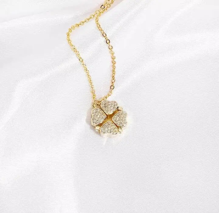 Necklaces for Girls, Heart Magnetic Necklace for Women, Cute Four Leaf Clover Necklace Dainty 18k Gold Necklace for Teen Girls Christmas JettsJewelers