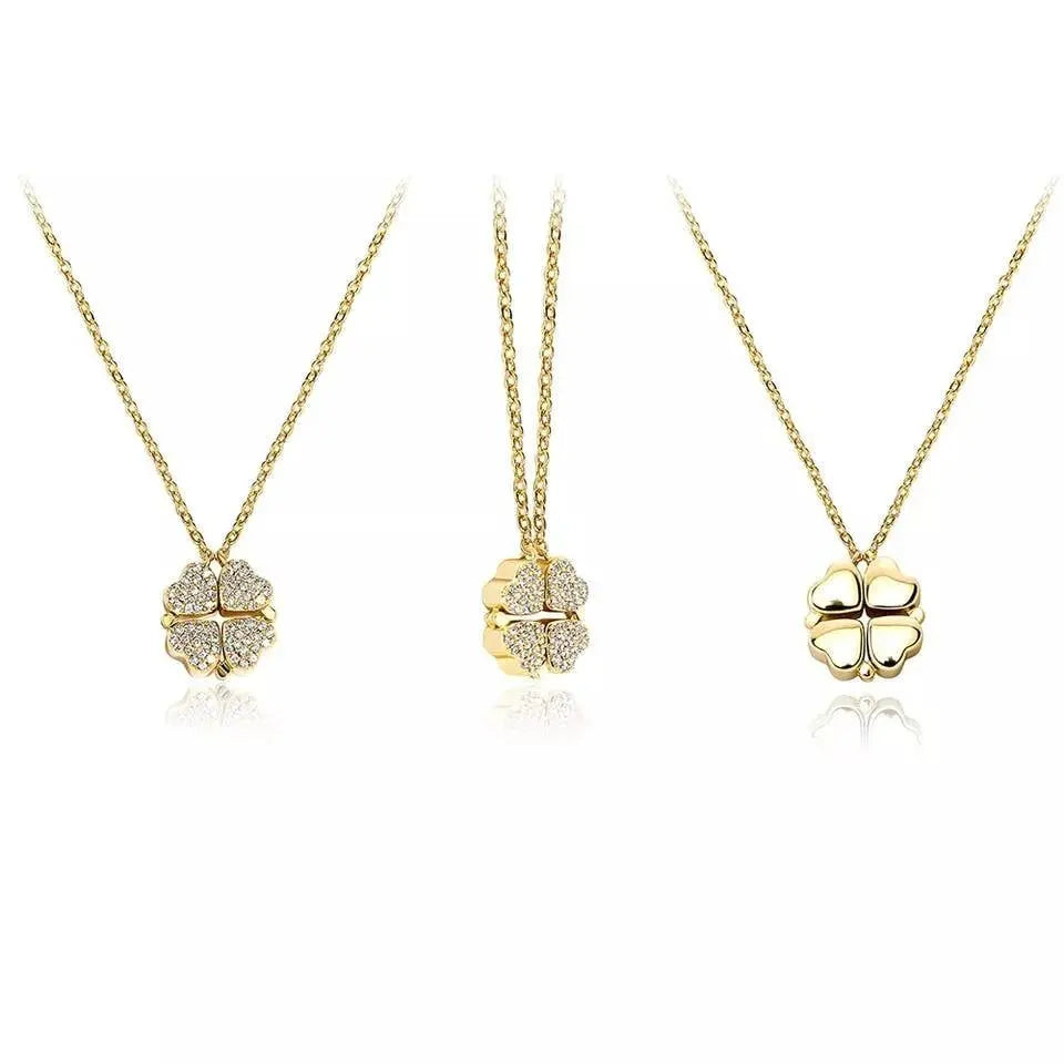 Necklaces for Girls, Heart Magnetic Necklace for Women, Cute Four Leaf Clover Necklace Dainty 18k Gold Necklace for Teen Girls Christmas JettsJewelers