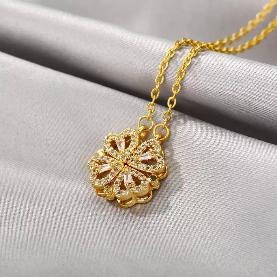 Necklaces for Girls, Heart Magnetic Necklace for Women, Cute Four Leaf Clover Necklace Dainty 18k Gold Necklace for Teen Girls Christmas JettsJewelers