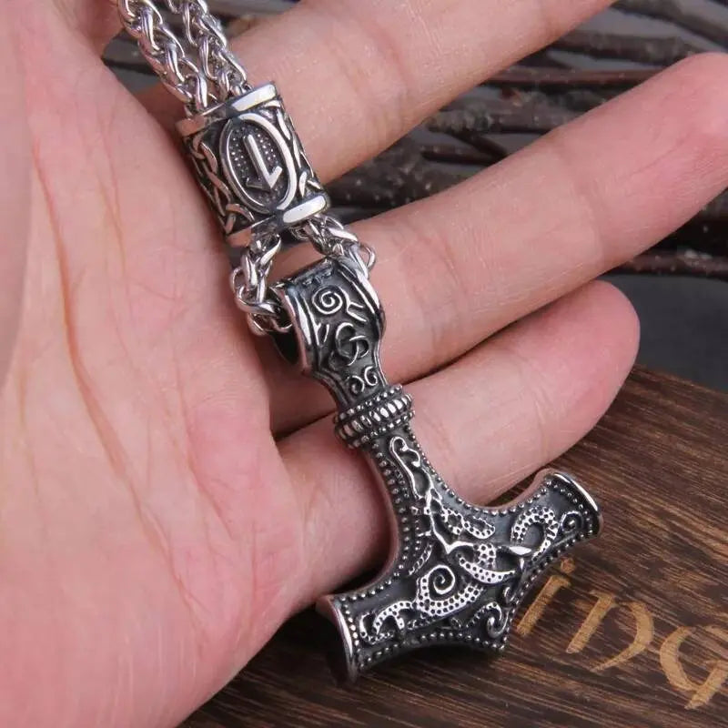 Norse Viking Thor Hammer Mjölnir Rune Amulet Necklace JettsJewelers