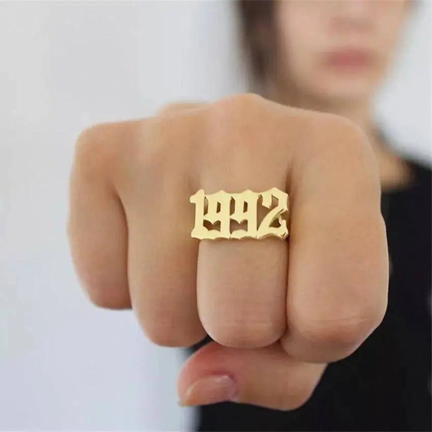 Number Ring Personalized Birth Year Date Initial Ring Birthday Rings for Women Girls Boys Gifts on Special Day 1990-2000 - JettsJewelers