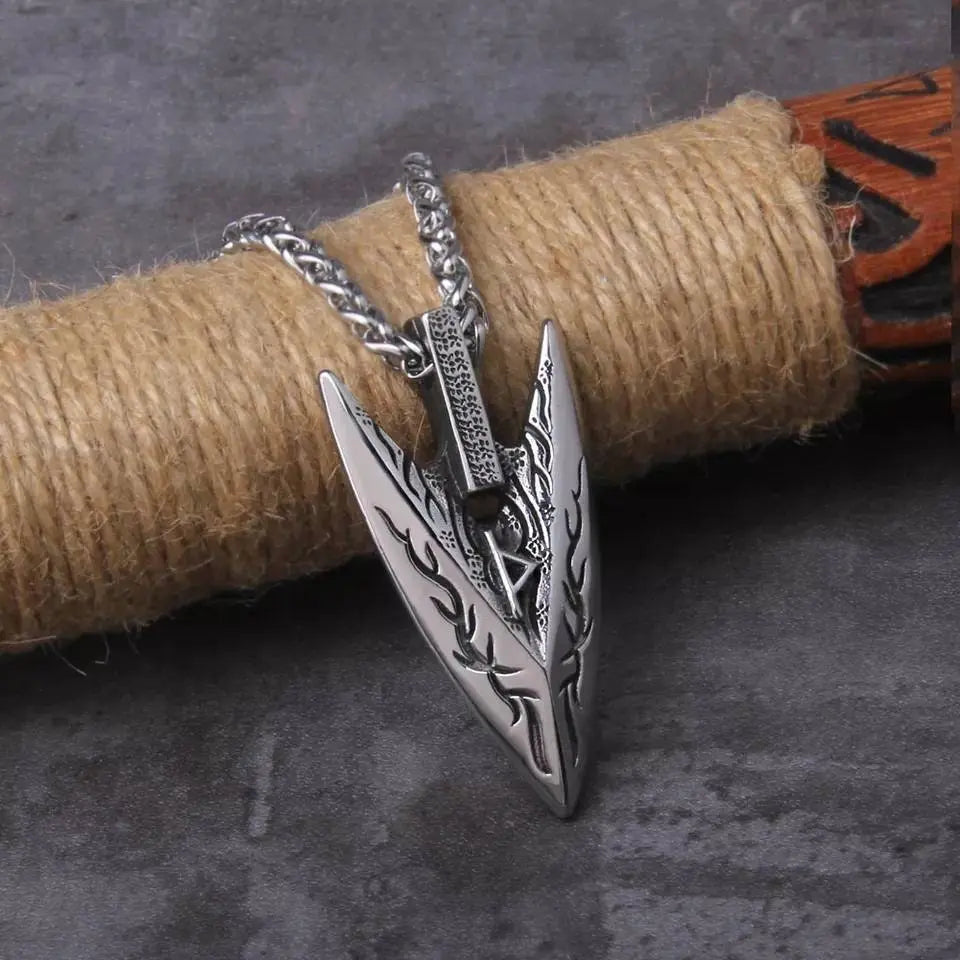 Odin Spear and Viking Gungnir Iron and Gold Color Viking Spear Head Necklace JettsJewelers