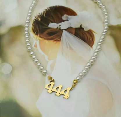 Pearl Angel Number Necklace 111 222 333 444 555 666 777 888 999 Necklace Silver Old English Gold Number Necklace Stainless Steel Numerology JettsJewelers