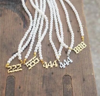 Pearl Angel Number Necklace 111 222 333 444 555 666 777 888 999 Necklace Silver Old English Gold Number Necklace Stainless Steel Numerology JettsJewelers