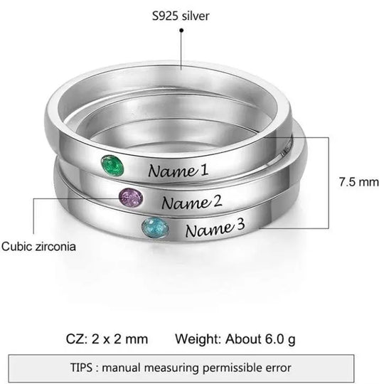 Personalized Custom Engraved Name Initial Rings with Simulated Birthstones Customized Best Friend Rings for Women Girls JettsJewelers