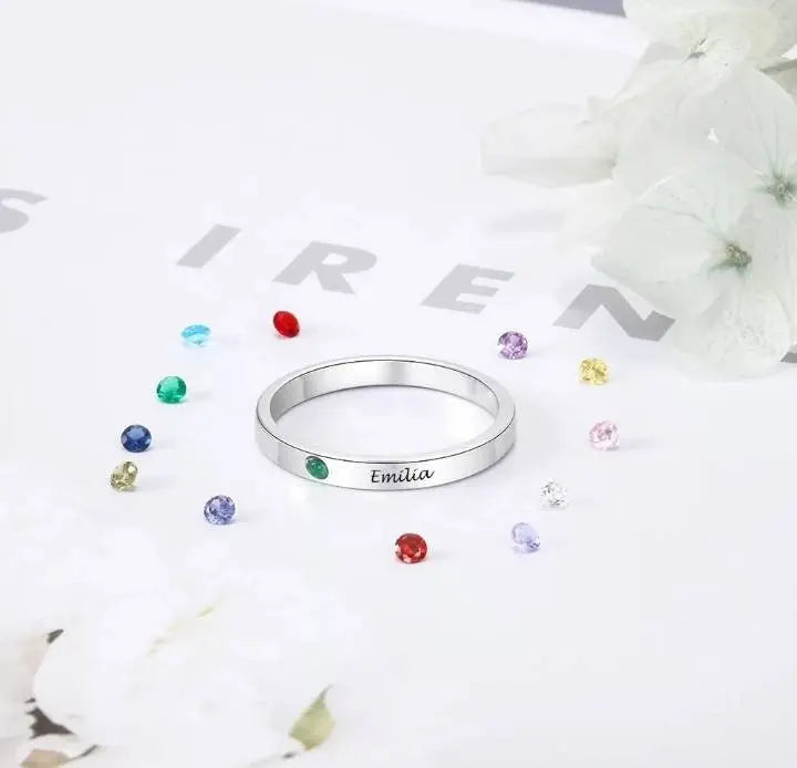 Personalized Custom Engraved Name Initial Rings with Simulated Birthstones Customized Best Friend Rings for Women Girls JettsJewelers