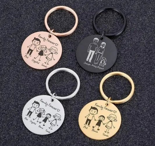 Personalized Family Keychain for Men Women with 1-4 Children Pets Charms, Name Stainless Steel for Family Special Day Gifts Engrave - JettsJewelers