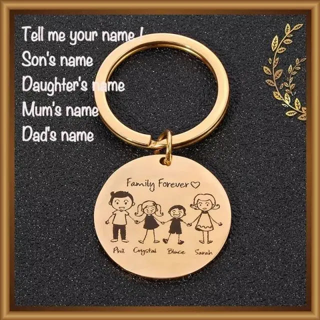 Personalized Family Keychain for Men Women with 1-4 Children Pets Charms, Name Stainless Steel for Family Special Day Gifts Engrave - JettsJewelers