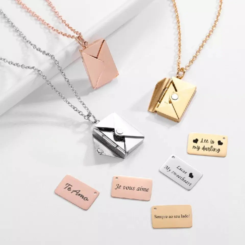 Personalized Letter Envelope Locket Necklace for Women Engraving Secret Message Necklace with Name Inside Creative Seal Love Message Locket - JettsJewelers