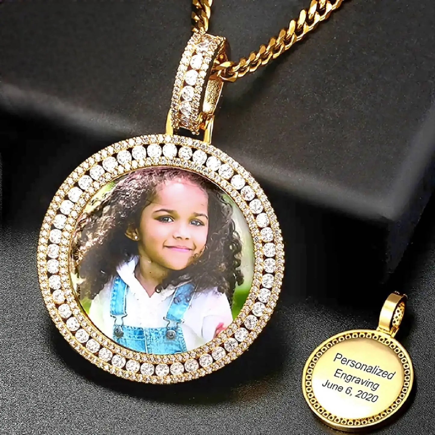 Picture Necklace with Engraving Personalized for Men Women, 18K Gold/Platinum Plated AAA CZ Medallion Customized Photo Memory Pendant JettsJewelers