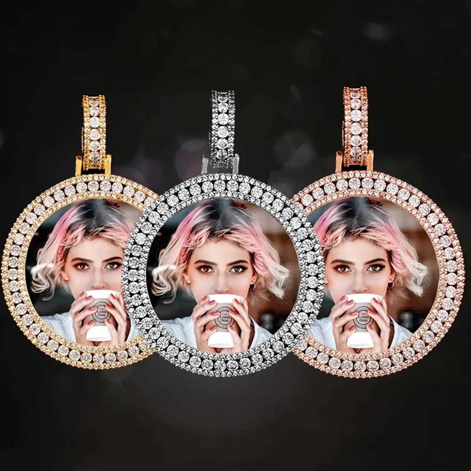 Picture Necklace with Engraving Personalized for Men Women, 18K Gold/Platinum Plated AAA CZ Medallion Customized Photo Memory Pendant JettsJewelers