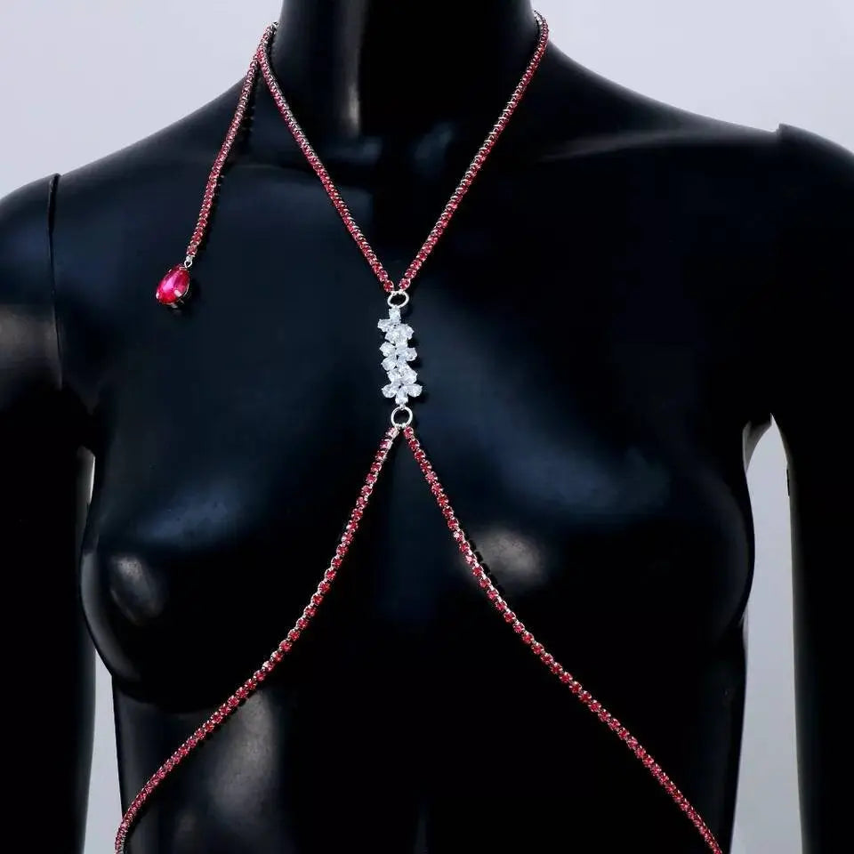 Pink Rhinestones Body Harness Chain for Women Bohemian Tassels Shoulder Chain Necklace Jewelry for Party Wedding Summer Beach JettsJewelers