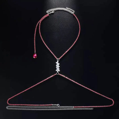 Pink Rhinestones Body Harness Chain for Women Bohemian Tassels Shoulder Chain Necklace Jewelry for Party Wedding Summer Beach JettsJewelers