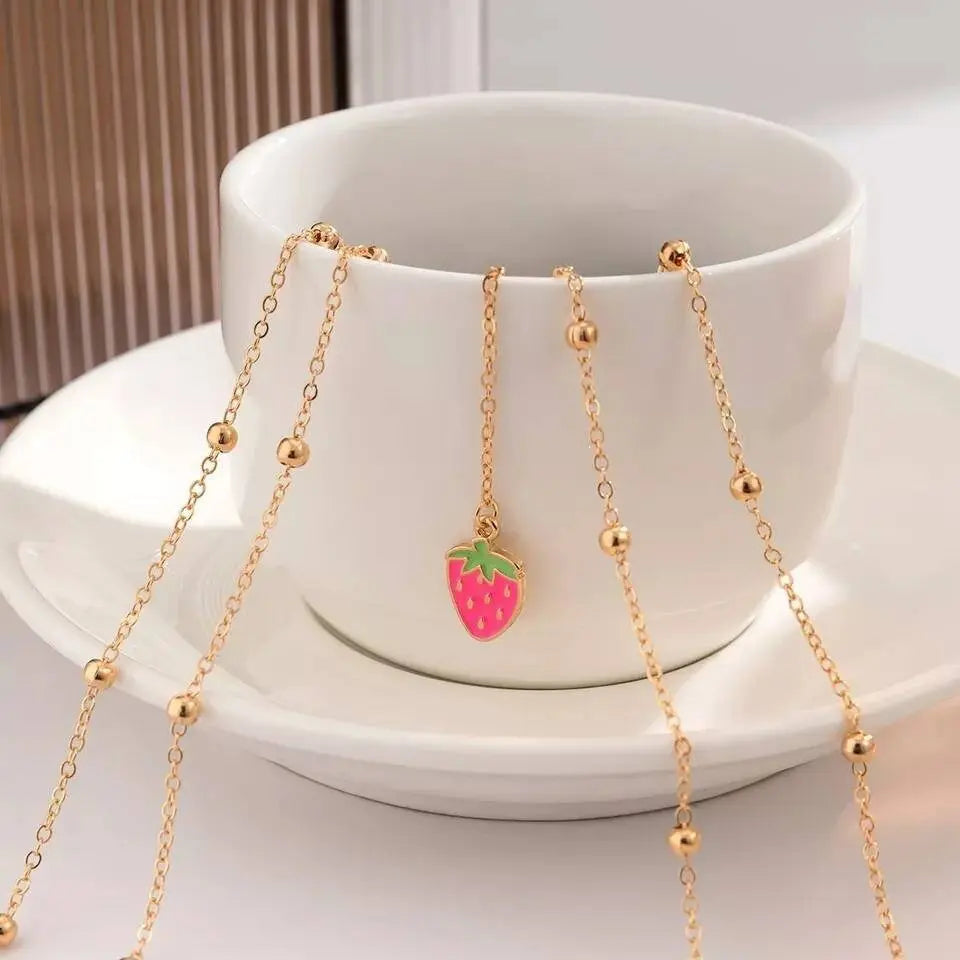 Pink Strawberry Pendant Chain Leg Chain Gold  for Women Thigh Chain For Girls Gold Pendant Boho Body Chain for Beach Summer Holiday JettsJewelers