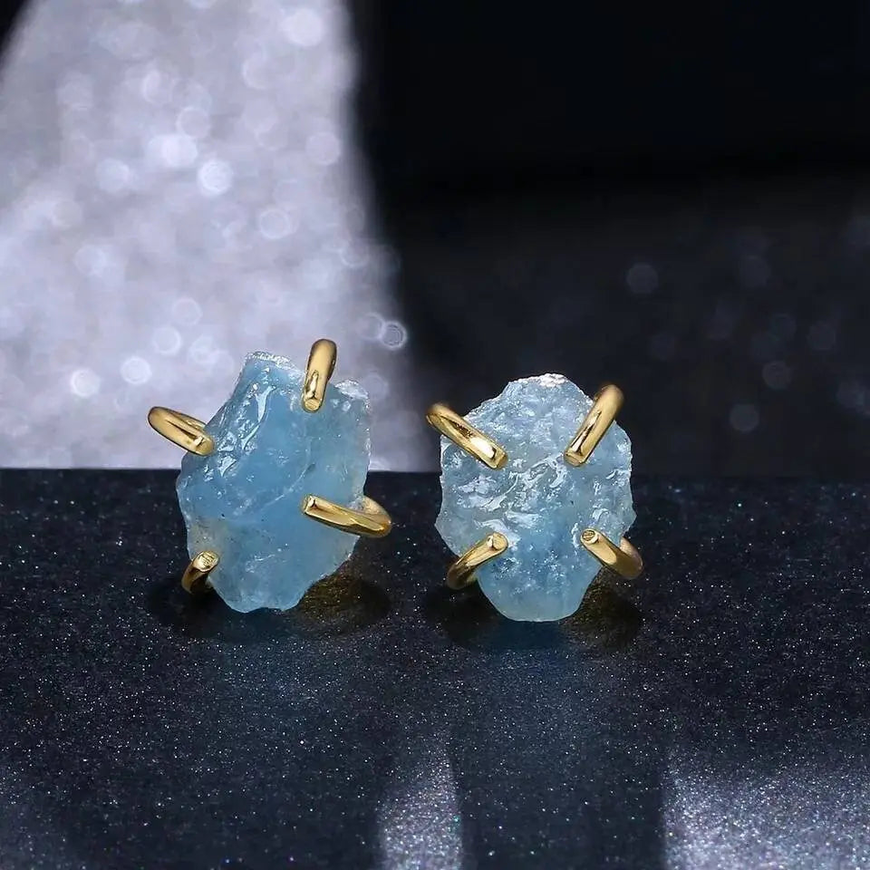 Raw Aquamarine Prong Stud Earrings- Genuine Aquamarine Gemstones- Women&#39;s Jewelry- March Birthstone Birthday Gift Idea-Graduation JettsJewelers