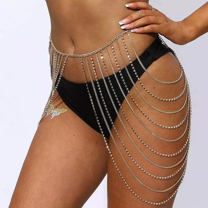 Rhinestone Body Chains Layered Crystal Waist Chain Beach Bikini Fashion Body Jewelry Accessories for Women and Girls - JettsJewelers