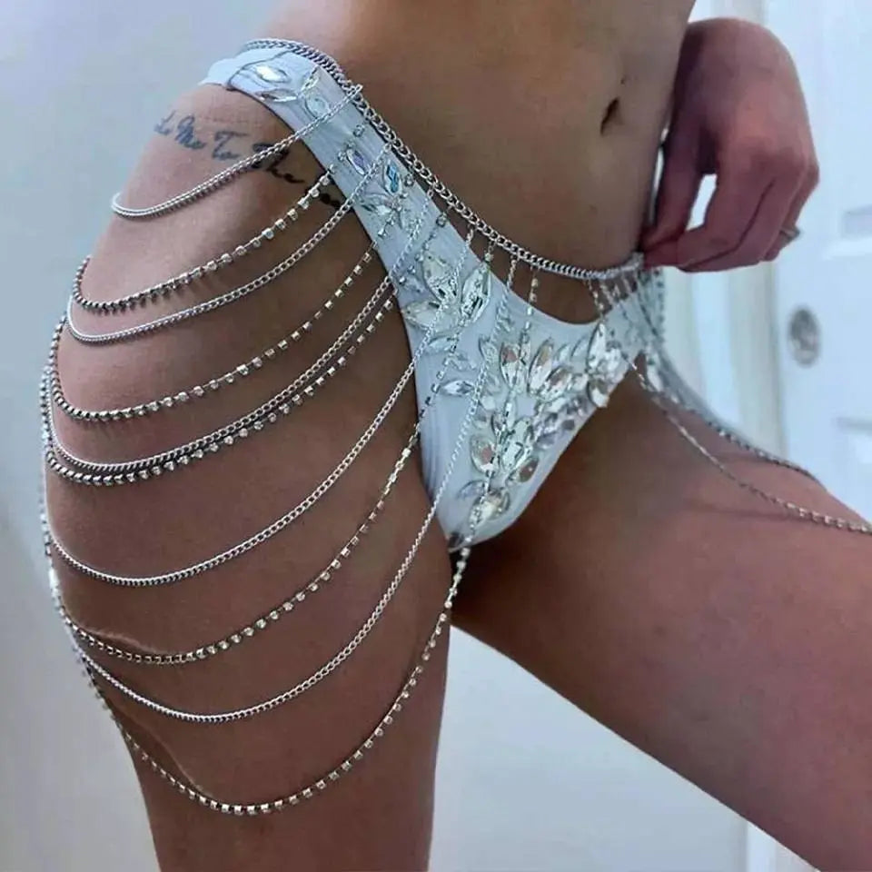 Rhinestone Body Chains Layered Crystal Waist Chain Beach Bikini Fashion Body Jewelry Accessories for Women and Girls - JettsJewelers