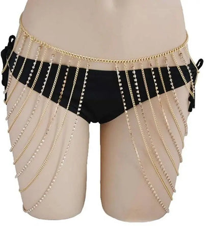 Rhinestone Body Chains Layered Crystal Waist Chain Beach Bikini Fashion Body Jewelry Accessories for Women and Girls - JettsJewelers