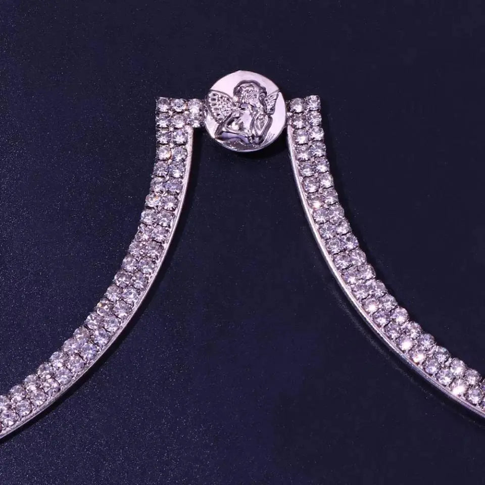 Rhinestone Bra Body Chain Sexy Bikini Silver Beauty Coin Crystal Chest Bracket Bras Chain Nightclub and Partying Body Jewelry for Women