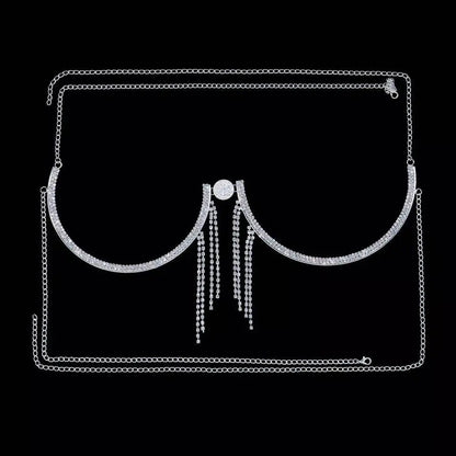 Rhinestone Bra Body Chain Sexy Bikini Silver Gold Beauty Coin Tassel Chest Bracket Bras Chain Nightclub and Partying Body Jewelry for Women JettsJewelers